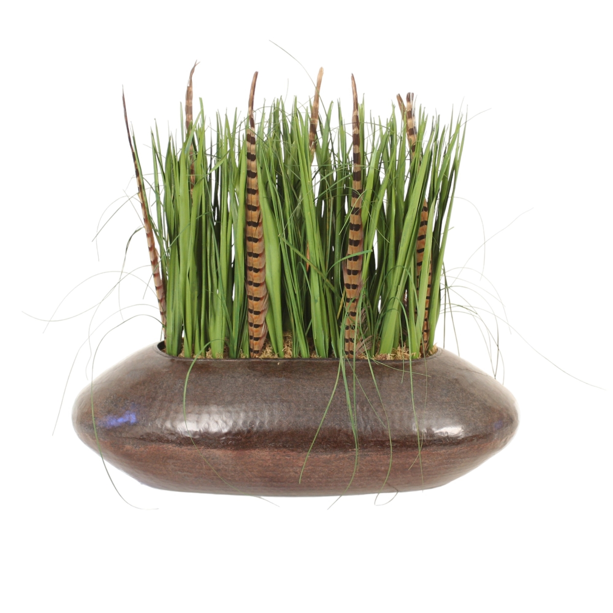 Distinctive Designs 20024 Blade Grass with Feathers in Oval Brass Planter