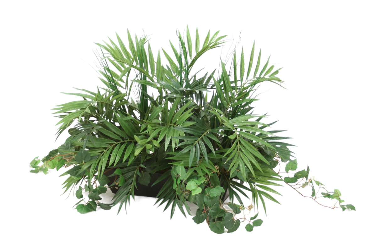 2107A Distinctive Designs Coconut Palms, Glacier Ivy in Rectangular Black Metal Tray