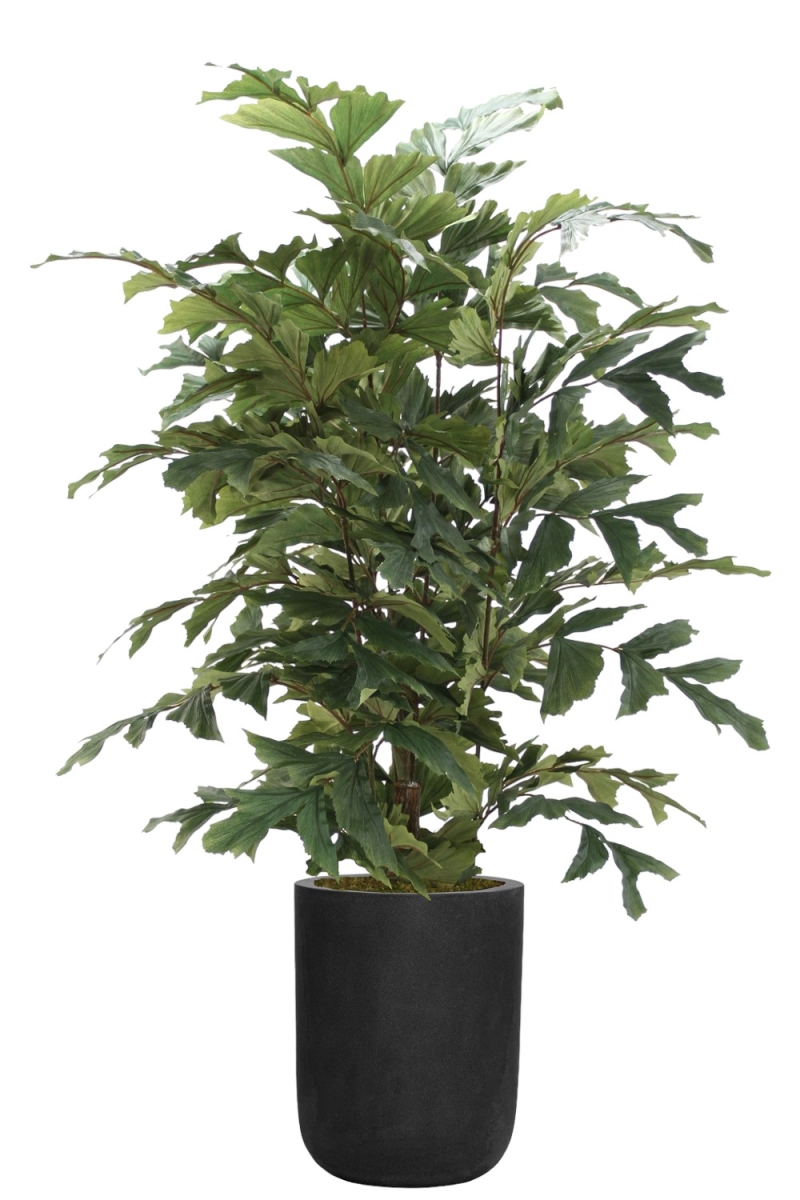 2852F Distinctive Designs 4' Fishtail Palm in Round Black Dice Fiberstone Planter