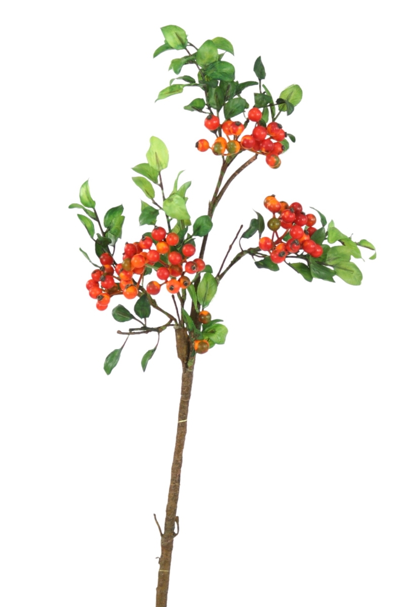 Artificial 19 Inch Red Wild Berry Spray Stem  Realistic with Green Leaves for Seasonal & Home Dcor - 24 Stems