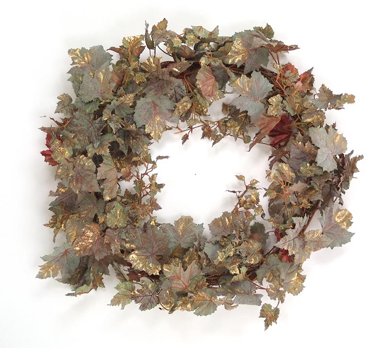 XW-102 Frosted Normandy Grape Leaf Wreath-Gold Nutmeg