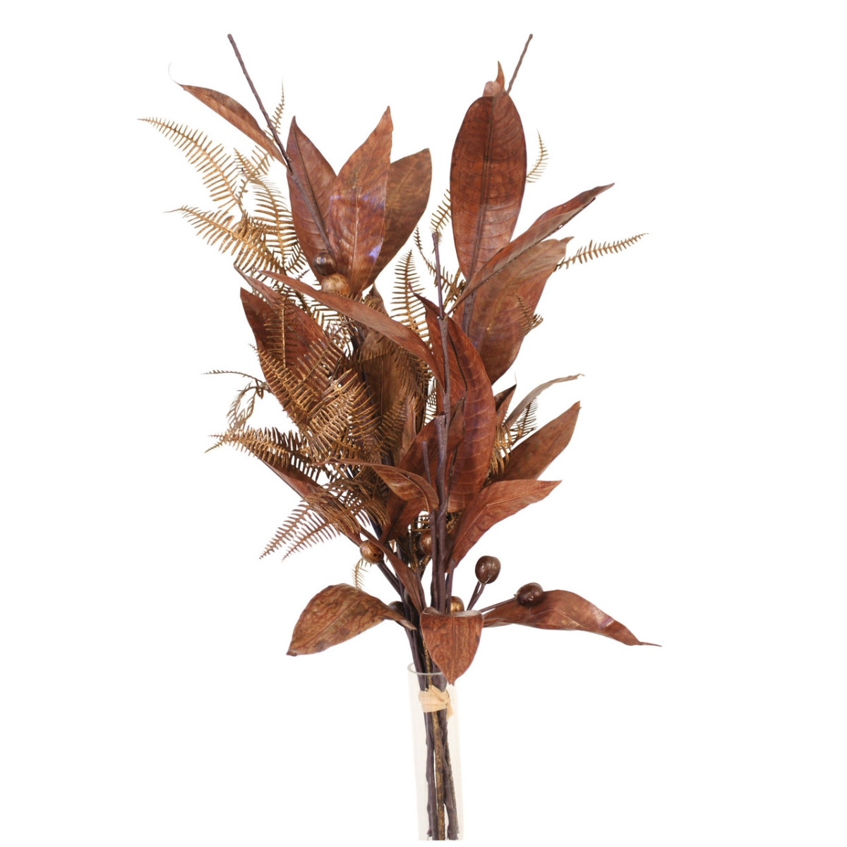 BQ-17 Preserved Brown Leaves with Gold Accents and Bronzed Fern Bundle (Set of 2)