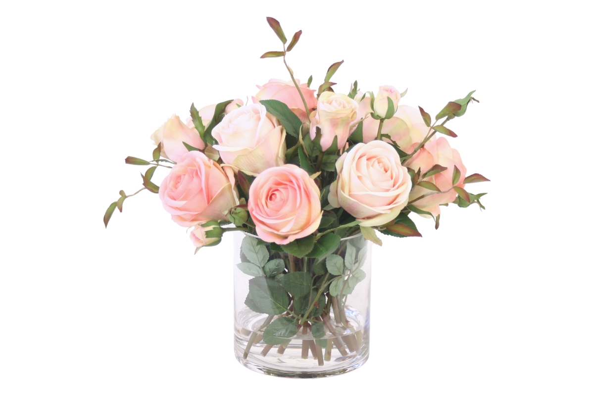 17437 Rose Pink Roses in Glass Cylinder