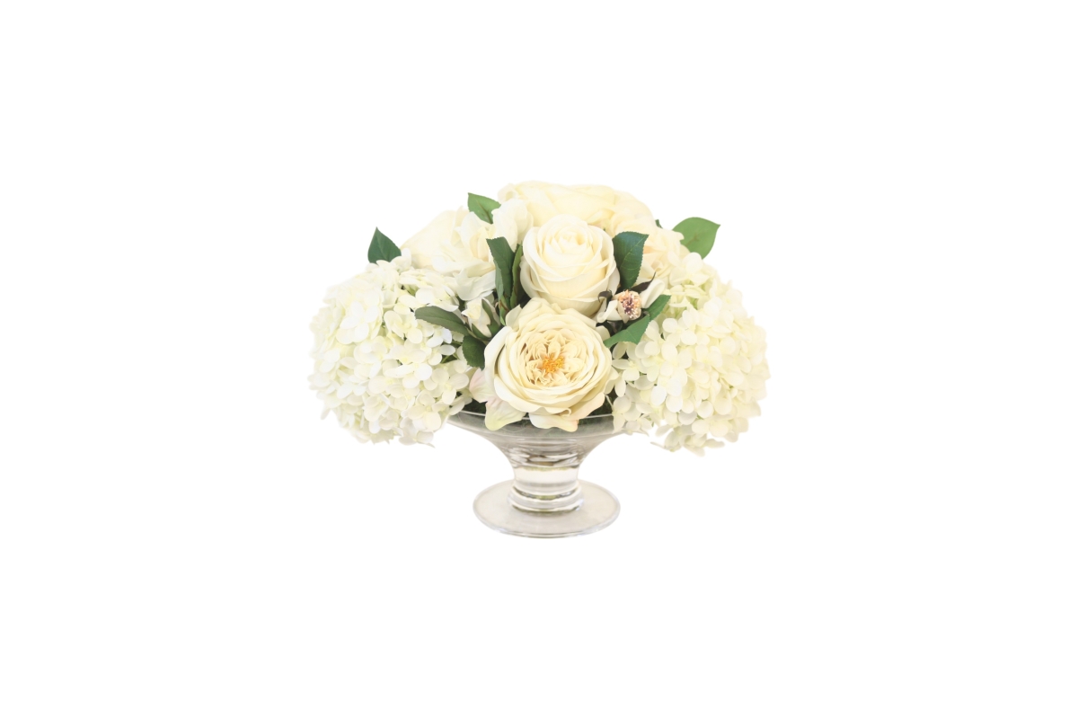 17442 Hydrangea and Roses in Footed Compote Bowl