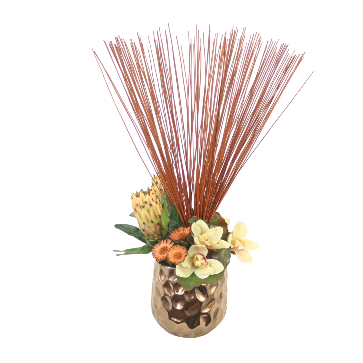 30163 Orchids, Protea and March Reeds in Gold Gabbi Planter
