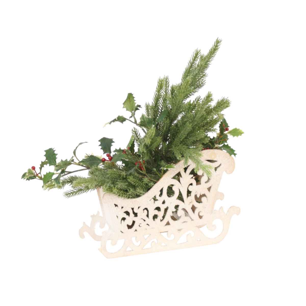 X01XA42 Frosted Sleigh with Pine and Holly