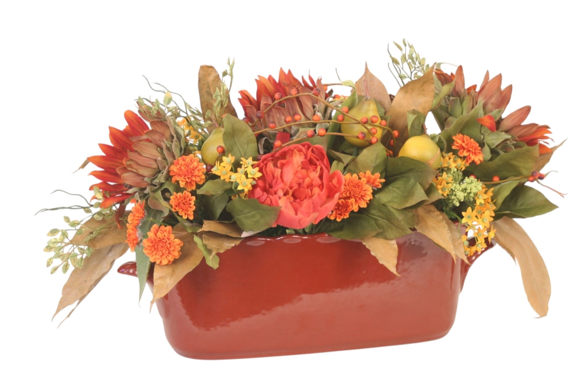 30178 Harvest Sunflower, Fruit in Oval Oxblood Ceramic