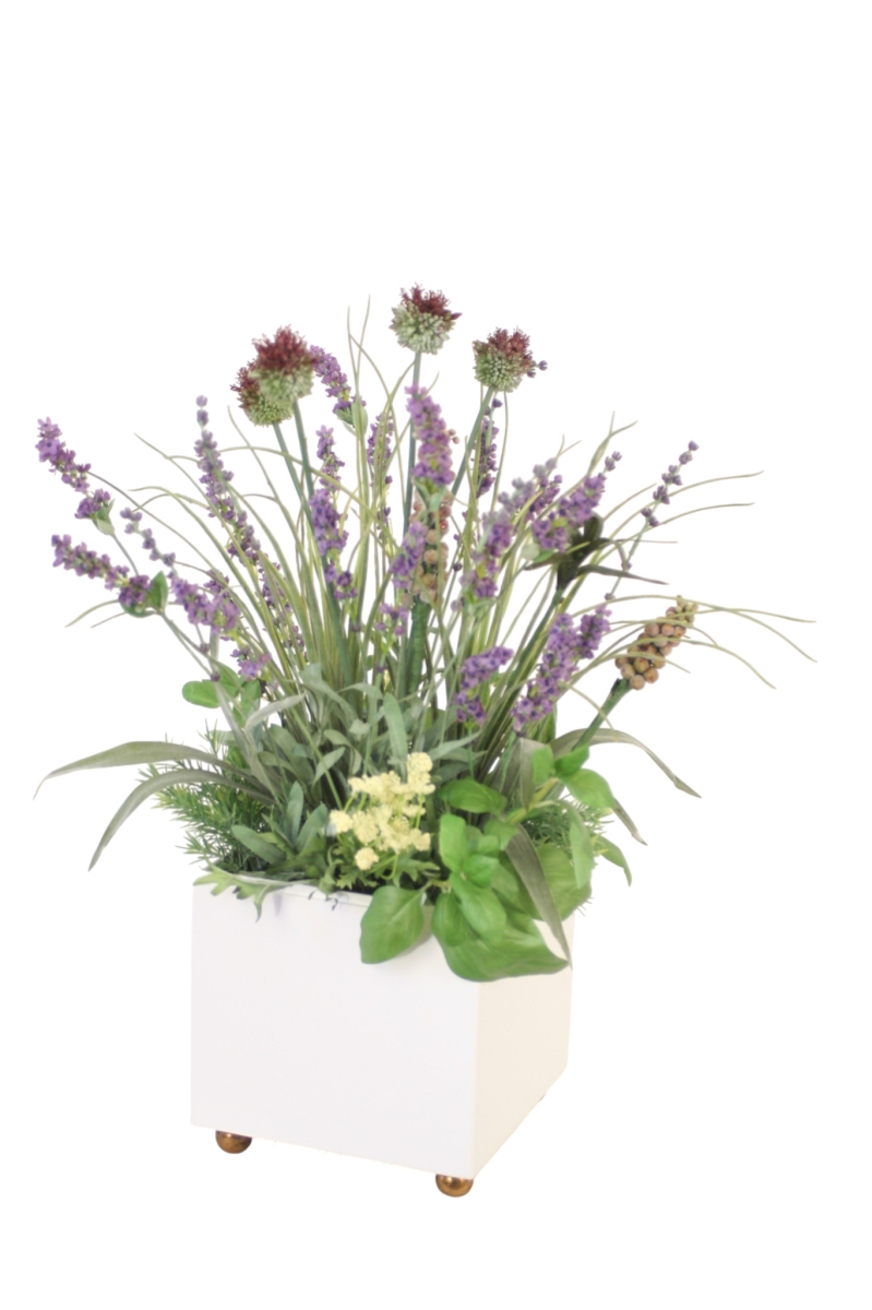 30171 Herb and Lavender Graden in Brass footed Wood Box