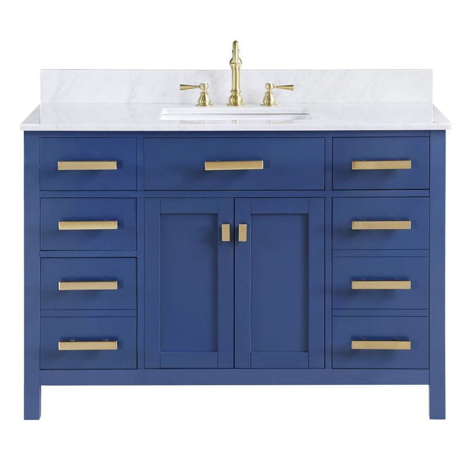 V01-48-BLU 34.43 cu. ft. Valentino Bath Vanity with Carrara Marble Vanity Top & White Basin, Blue
