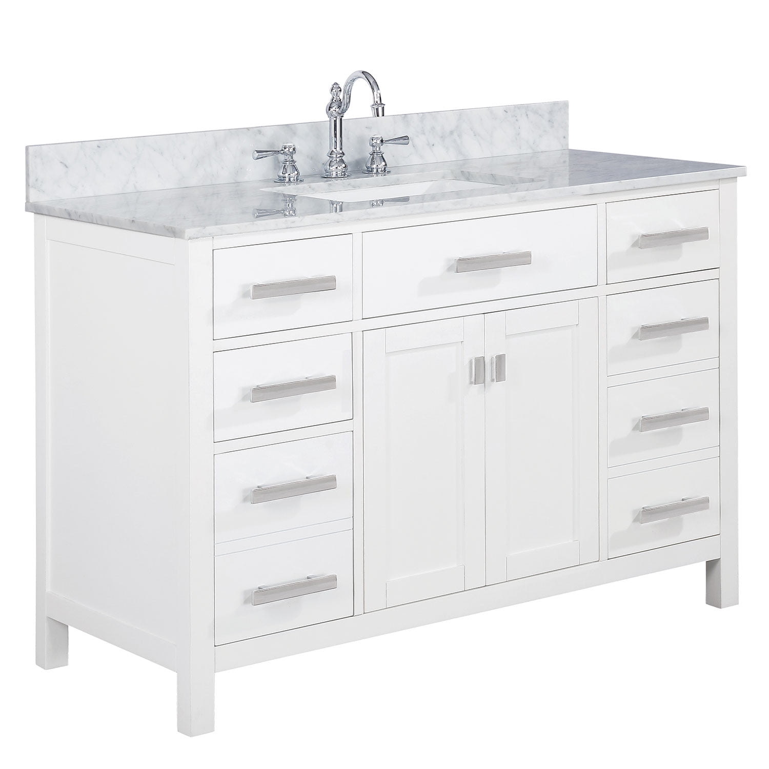 V01-48-WT 34.43 cu. ft. Valentino Bath Vanity with Carrara Marble Vanity Top & Basin, White