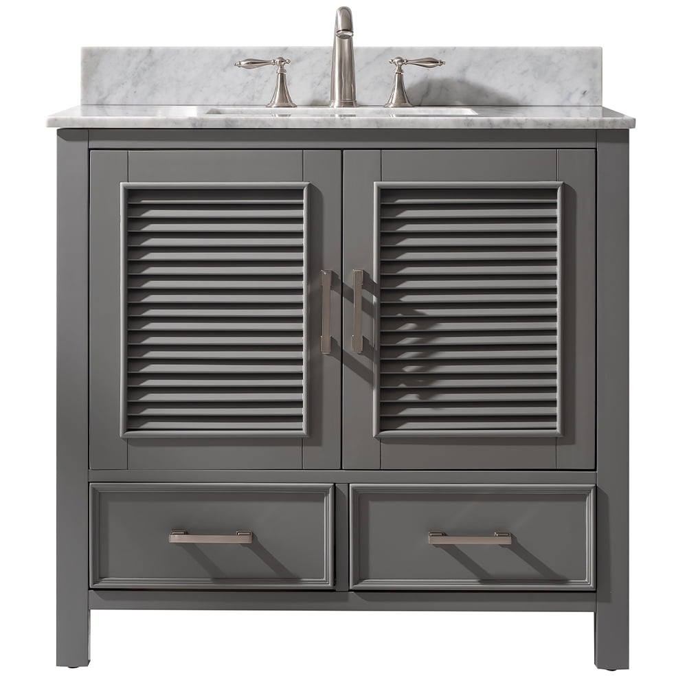 26.48 cu. ft. Estate 2 Door Bath Vanity with Carrara Marble Vanity Top & White Basin, Gray
