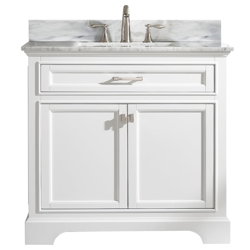 ML-36-WT 26.48 cu. ft. Milano 2 Drawer Bath Vanity with Carrara Marble Vanity Top & Basin, White -  Design Element