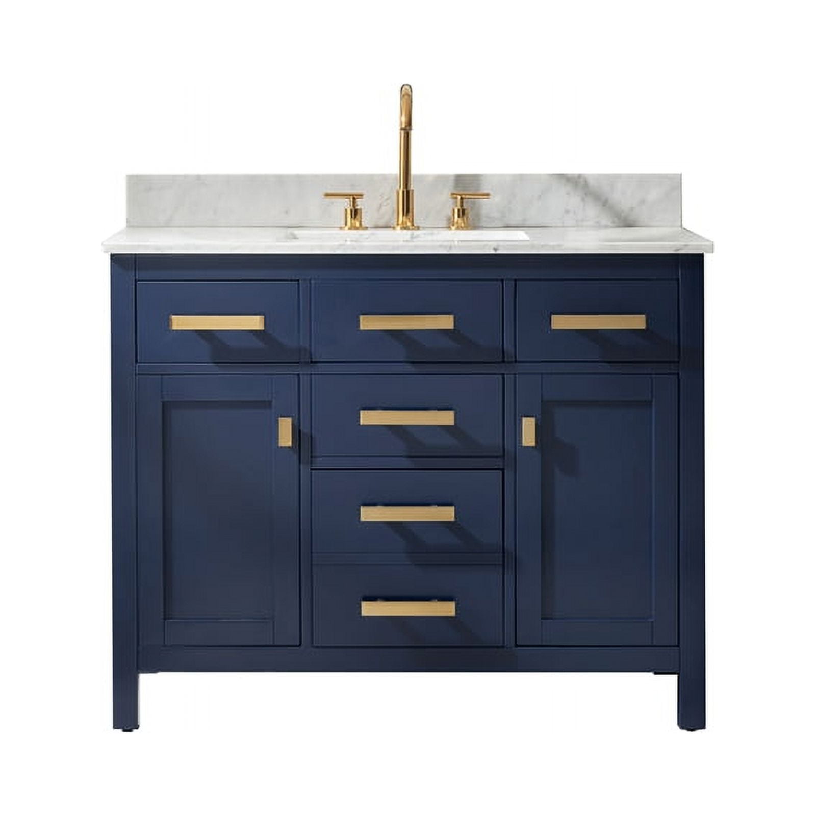 V01-42-BLU 30.45 cu. ft. Valentino Bath Vanity with Carrara Marble Vanity Top & White Basin, Blue -  Design Element