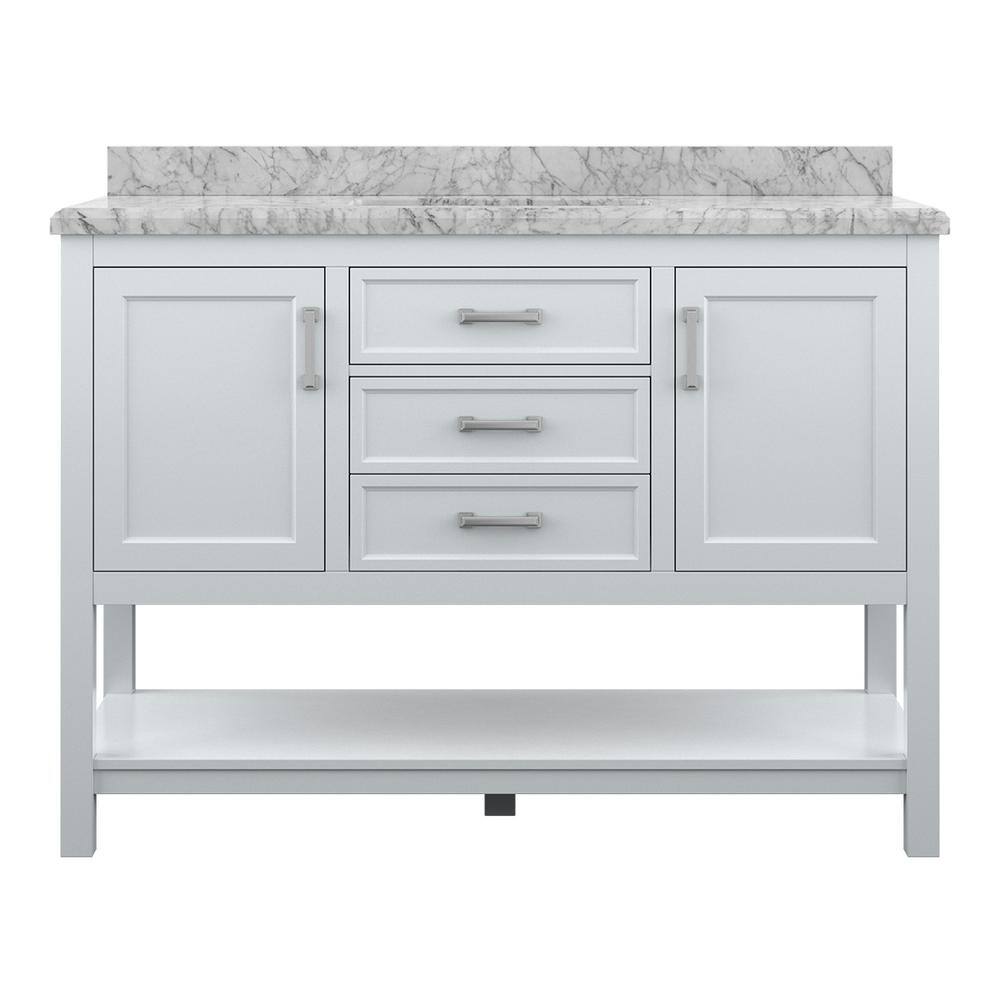 AF-37-WHI 37 in. Affinity Bath Vanity with Carrara White Marble Top - White