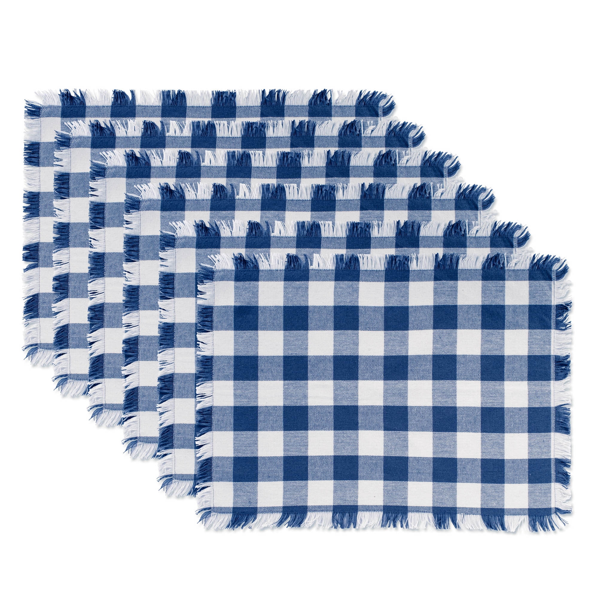 Picture of Design Imports CAMZ37570 13 x 19 in. Navy Heavyweight Check Fringed Placemat - Set of 6
