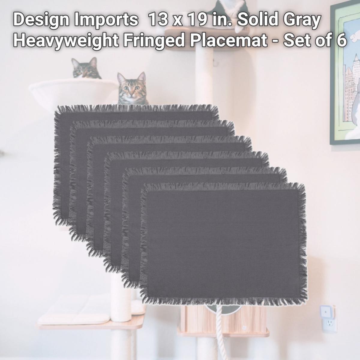 Picture of Design Imports CAMZ37573 13 x 19 in. Solid Gray Heavyweight Fringed Placemat - Set of 6
