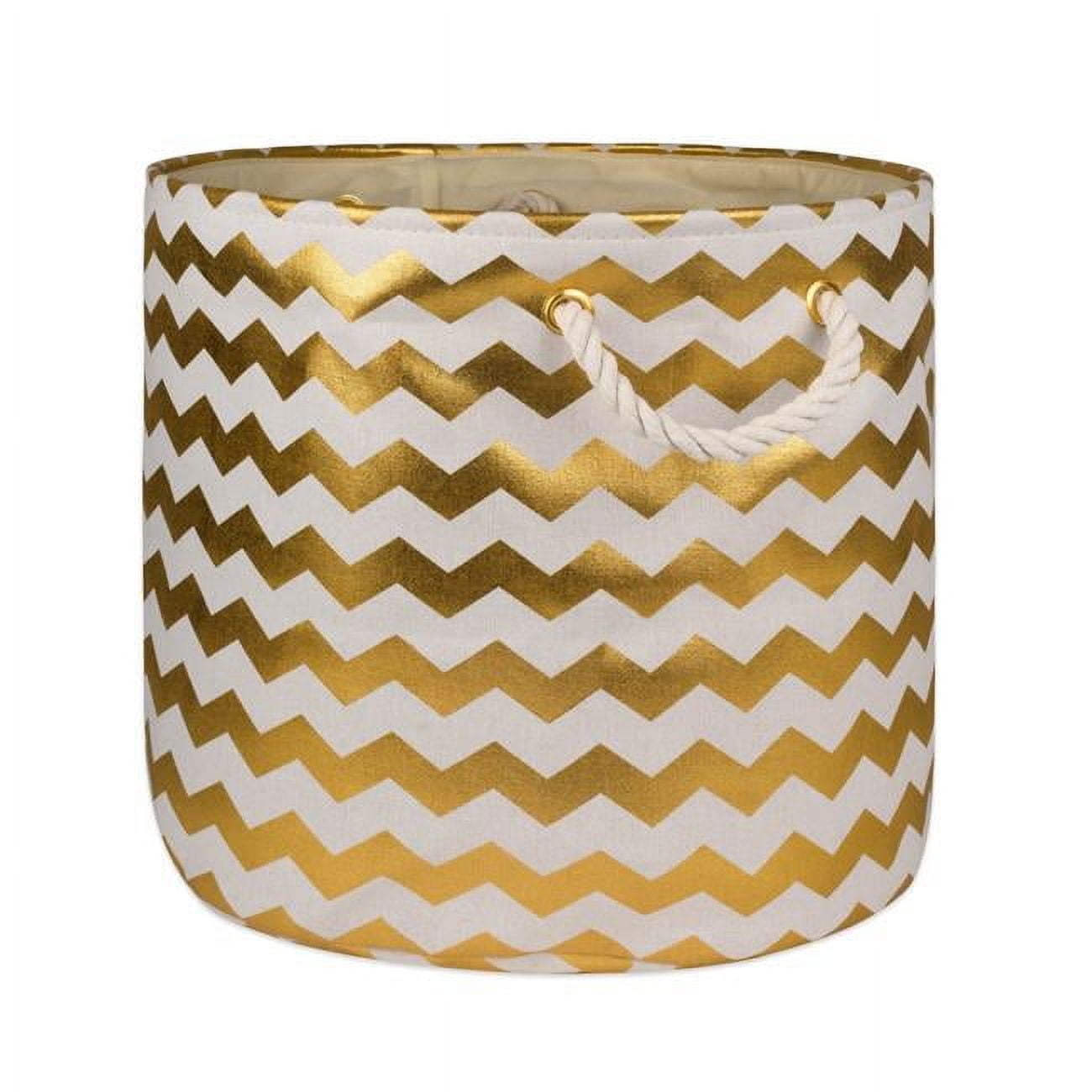 Picture of Design Imports CAMZ10362 Round Polyester Bin - Chevron Gold&#44; Large