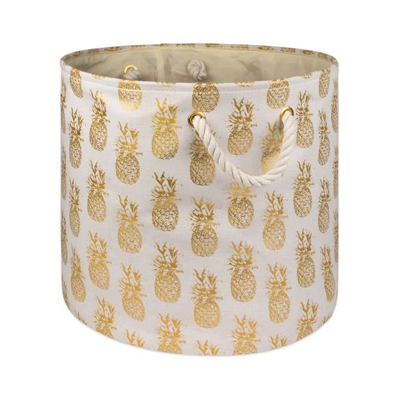 Picture of Design Imports CAMZ10366 Round Polyester Bin - Pineapple Gold&#44; Large