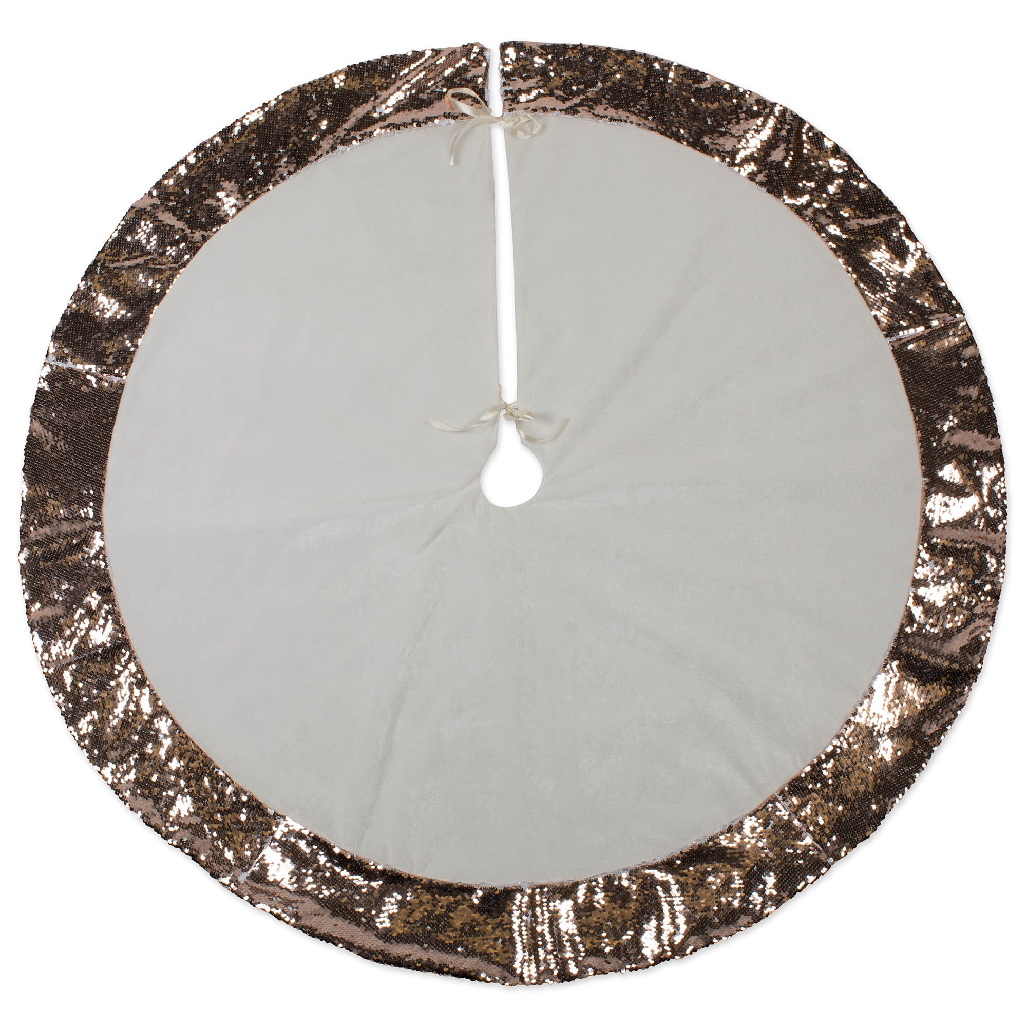 Picture of Design Imports CAMZ10922 Cream Velvet with Champagne Sequin Border Holiday Tree Skirt