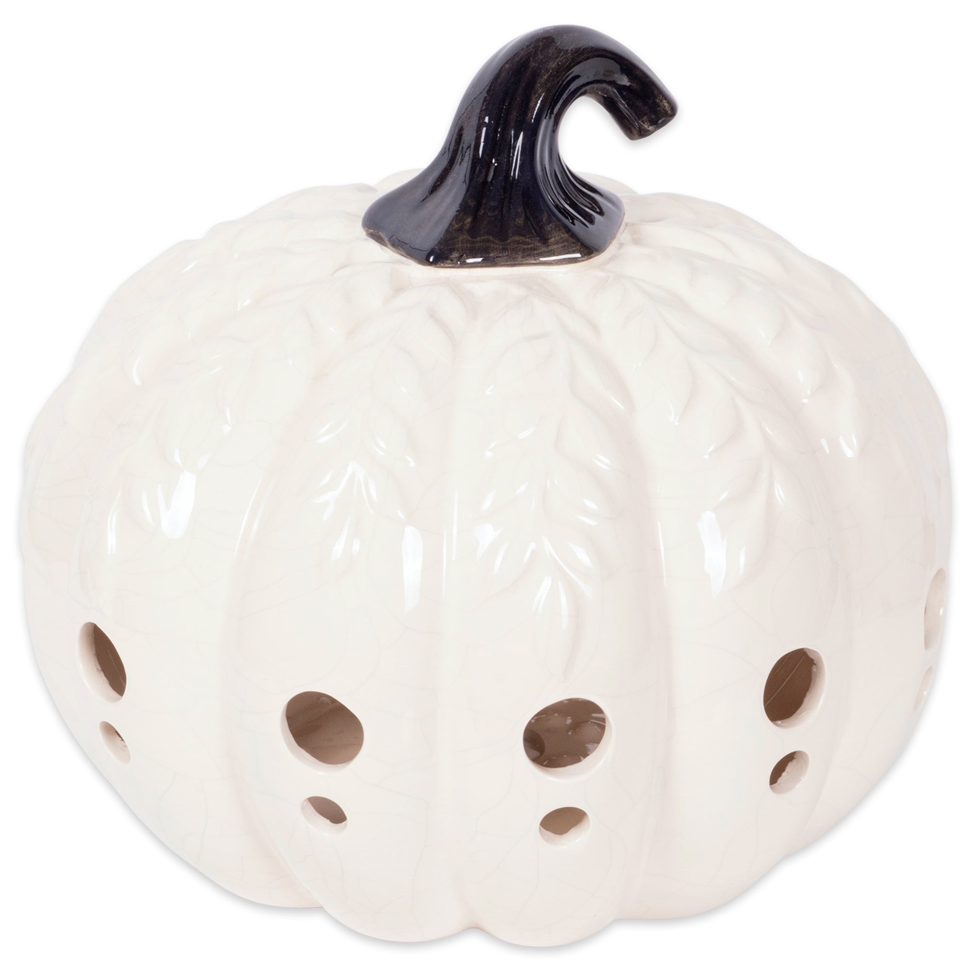 Picture of Design Imports CAMZ38030 White Large Pumpkin with Leaves Lantern