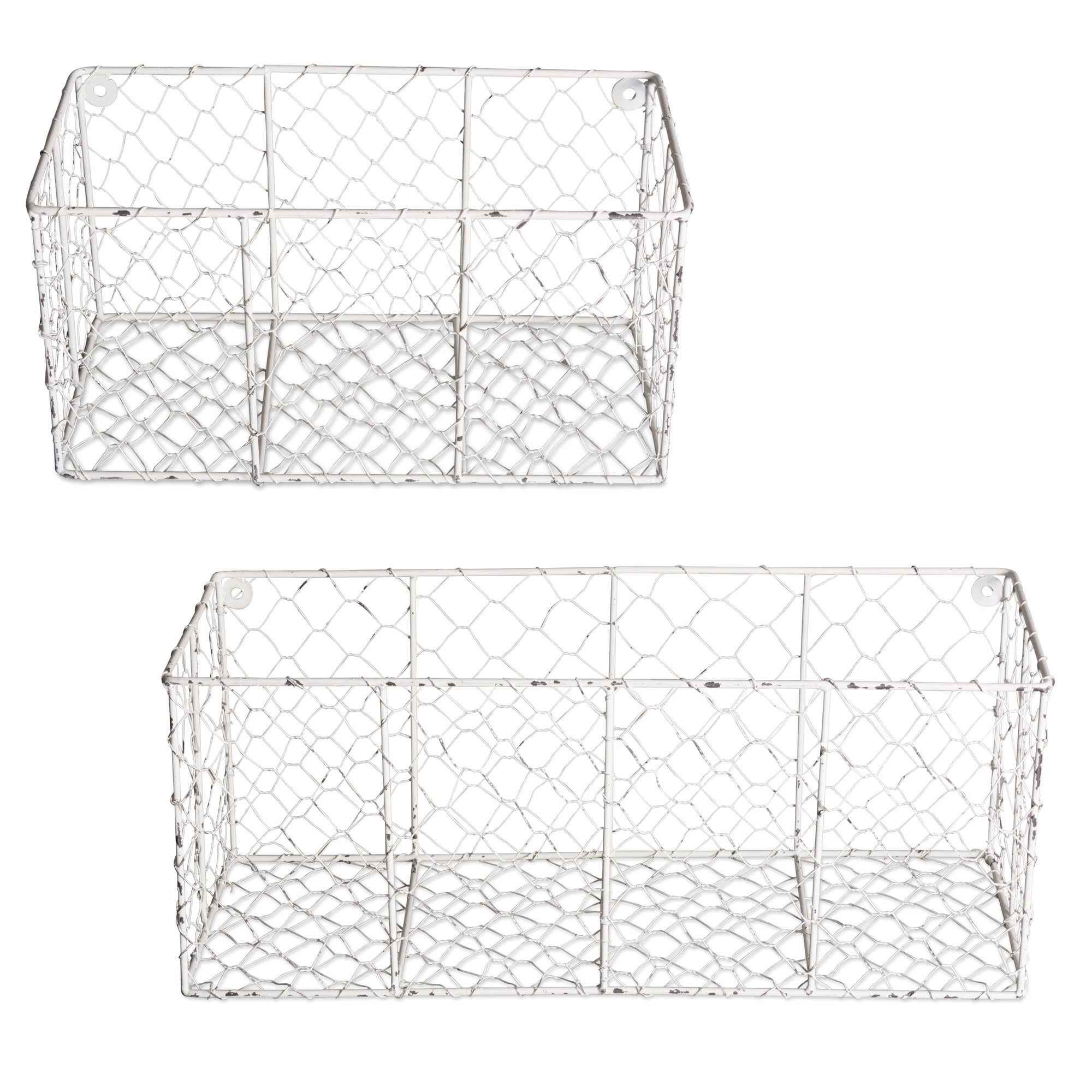 Picture of Design Imports Z01996 Assorted Antique White Chicken White Wall Mount Basket - Set of 2