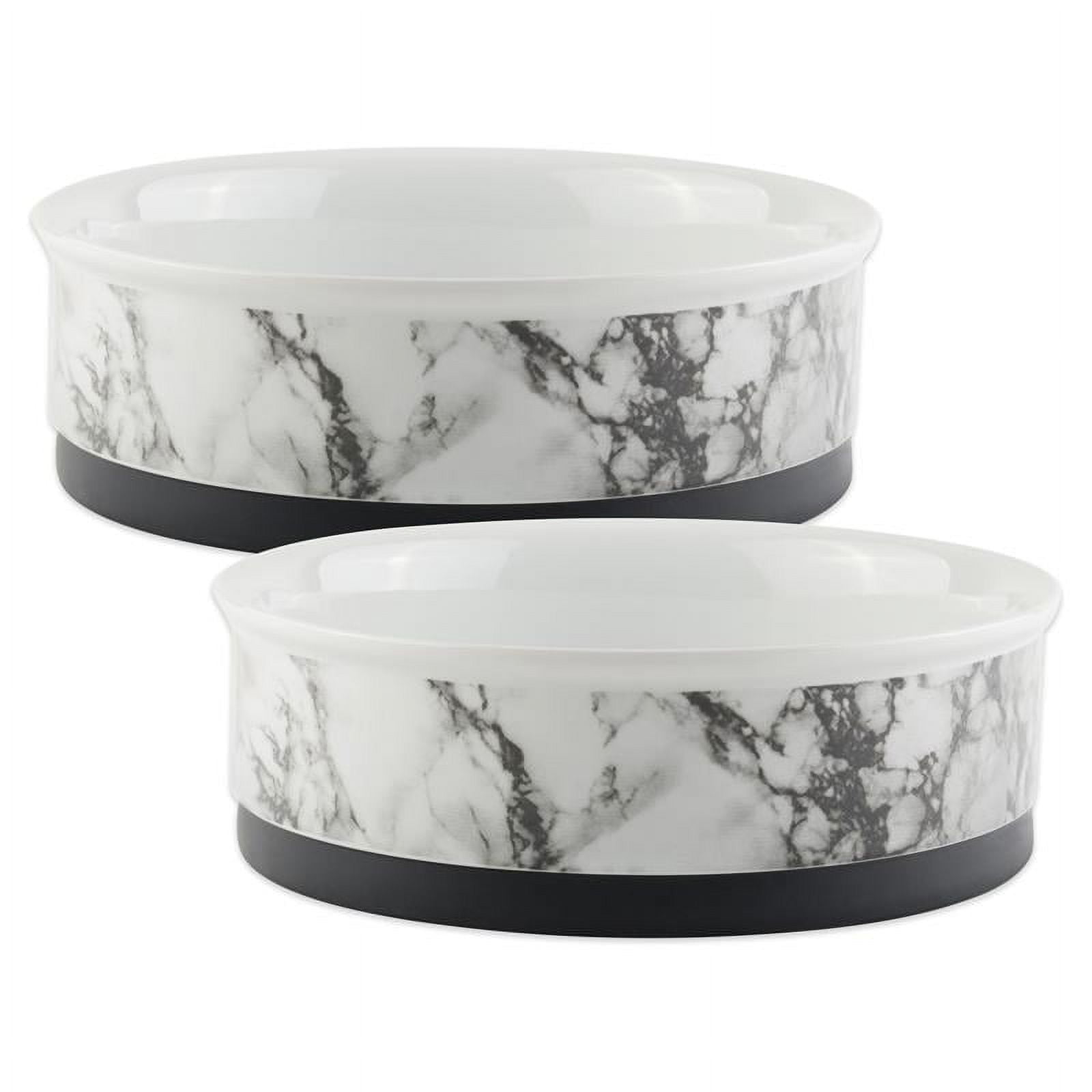Picture of Design Imports CAMZ10396 4.25 x 2 in. White & Marble Pet Bowl - Small - Set of 2