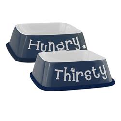Picture of Design Imports CAMZ10403 Hungry & Thirsty Square Pet Bowl&#44; Nautical Blue - Set of 2