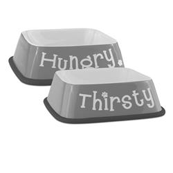 Picture of Design Imports CAMZ10404 Hungry & Thirsty Square Pet Bowl&#44; Grey - Set of 2