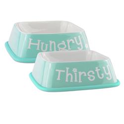 Picture of Design Imports CAMZ10405 Hungry & Thirsty Square Pet Bowl&#44; Aqua - Set of 2