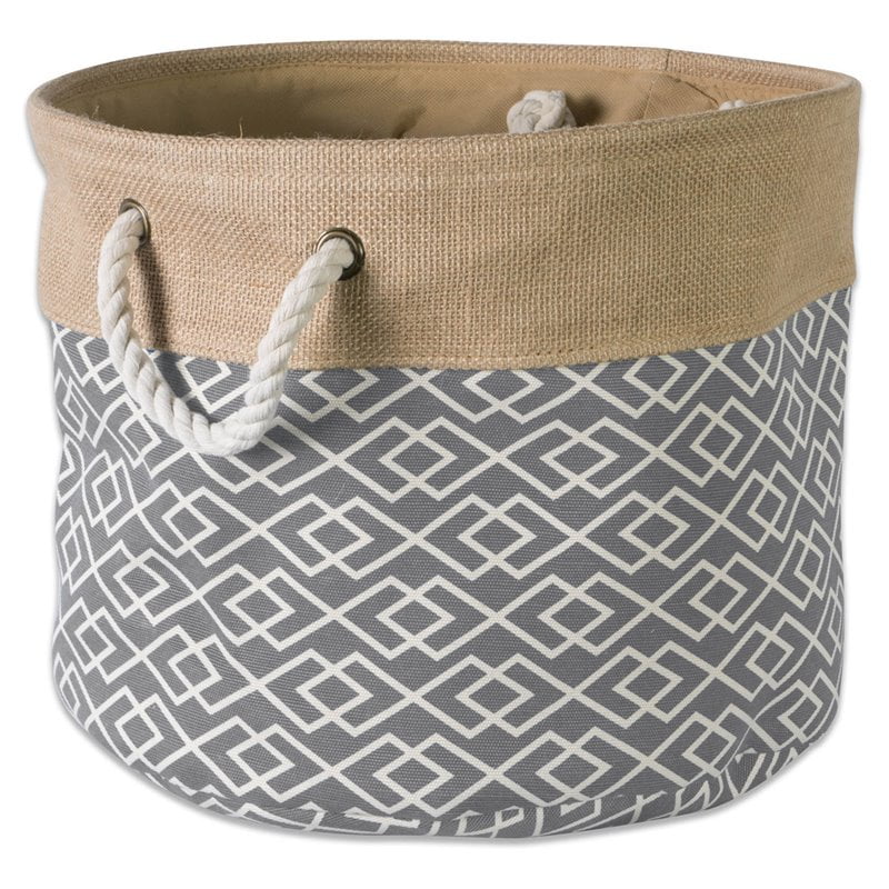 Design Imports CAMZ37131 9 x 12 x 12 in. Diamond Burlap Round Storage Bin, Grey - Small