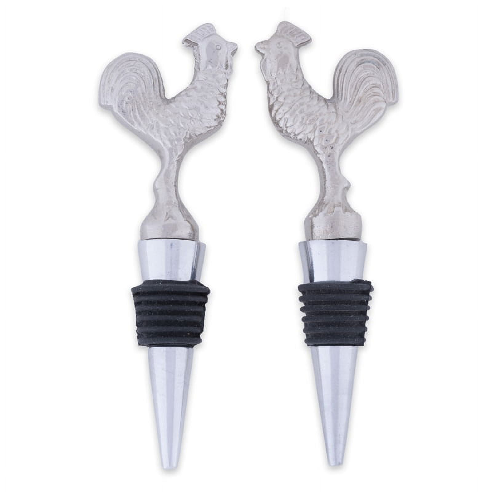 Picture of Design Imports CAMZ10678 Silver Rooster Bottle Stopper - Set of 2