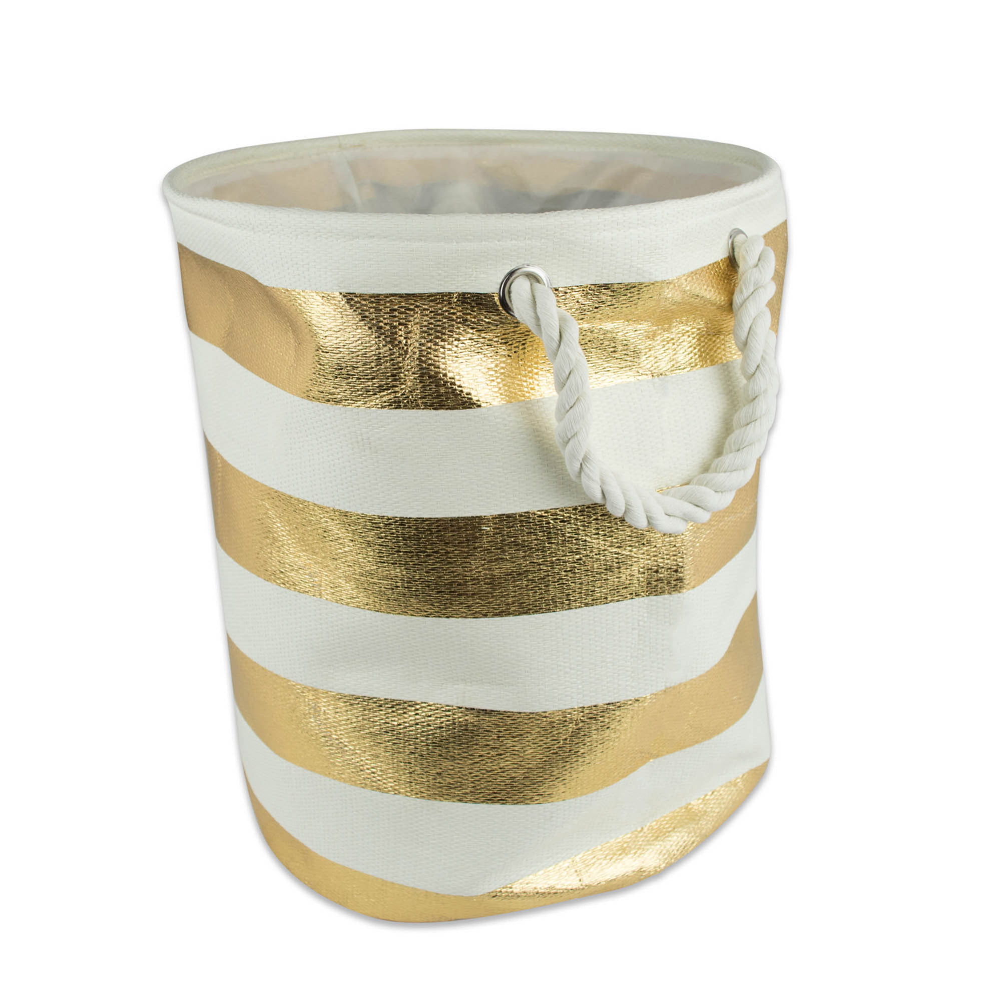 Design Imports CAMZ35031 20 x 15 x 15 in. Stripe Paper Round Storage Bin, Gold - Large