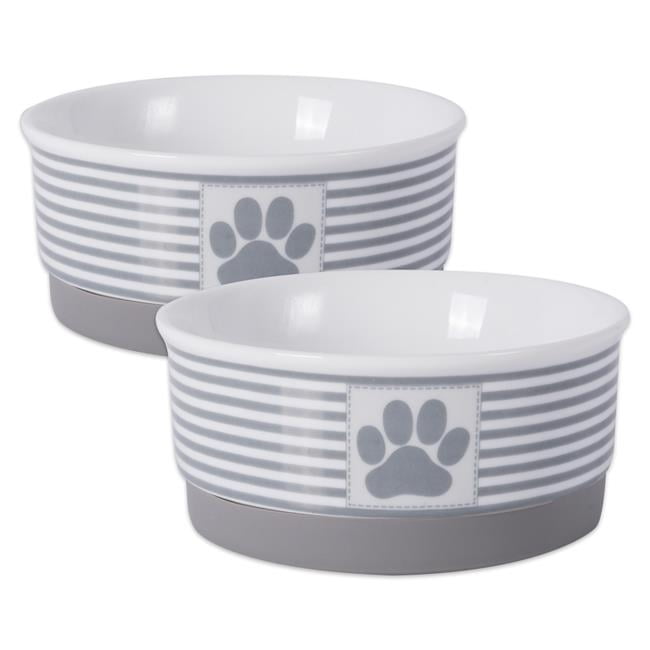 Picture of Design Imports CAMZ37248 4.25 x 2 in. Paw Patch Stripe Pet Bowl, Grey - Small - Set of 2