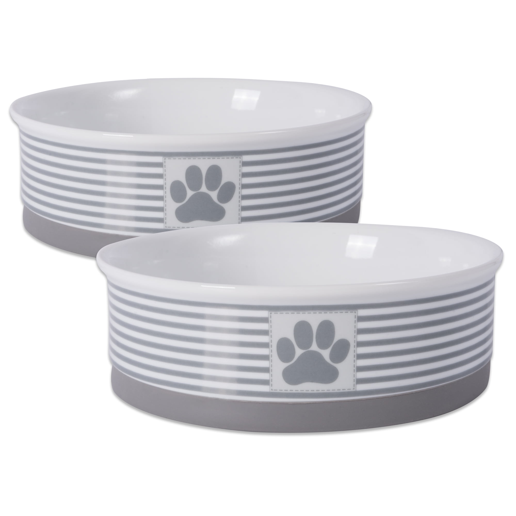 Picture of Design Imports CAMZ37250 7.5 x 2.4 in. Paw Patch Stripe Pet Bowl, Grey - Large - Set of 2