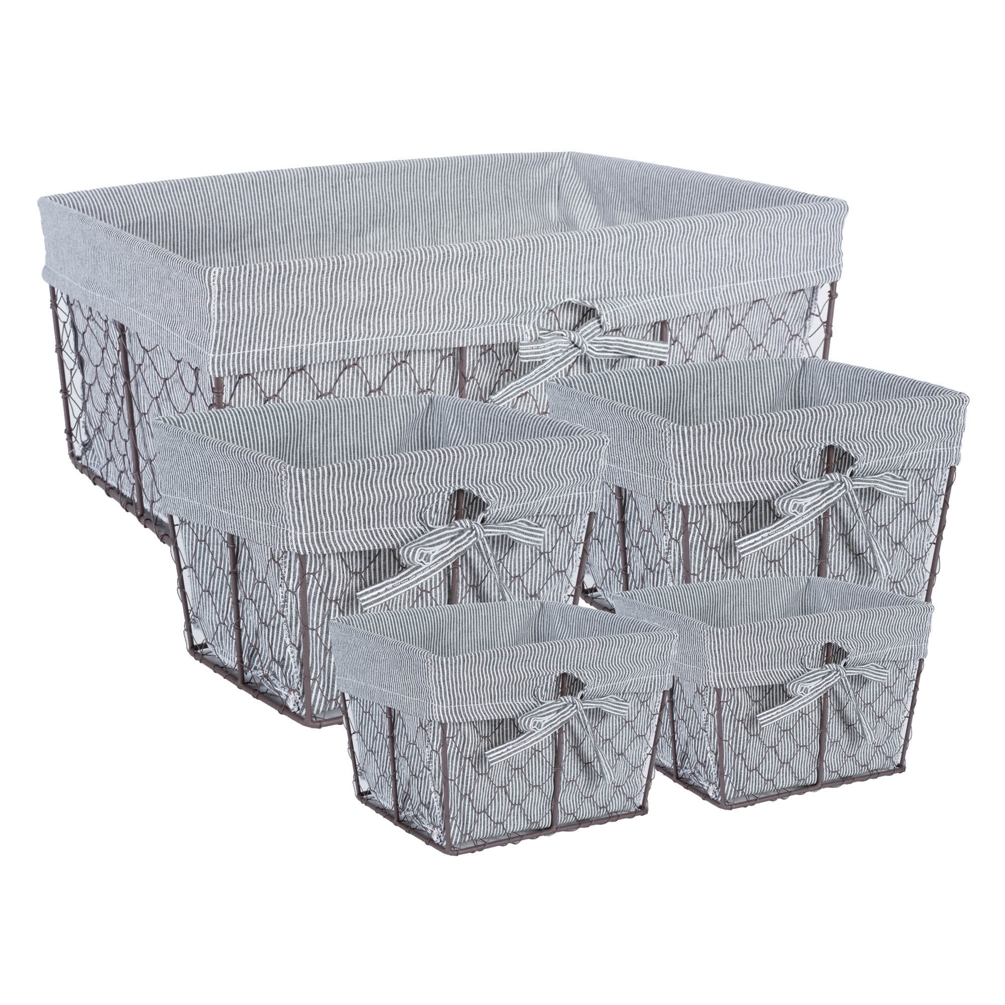 Picture of Design Imports Z01361 Assorted Rustic Bronze Chicken Wire Black & White Ticking Stripe Liner - Set of 5
