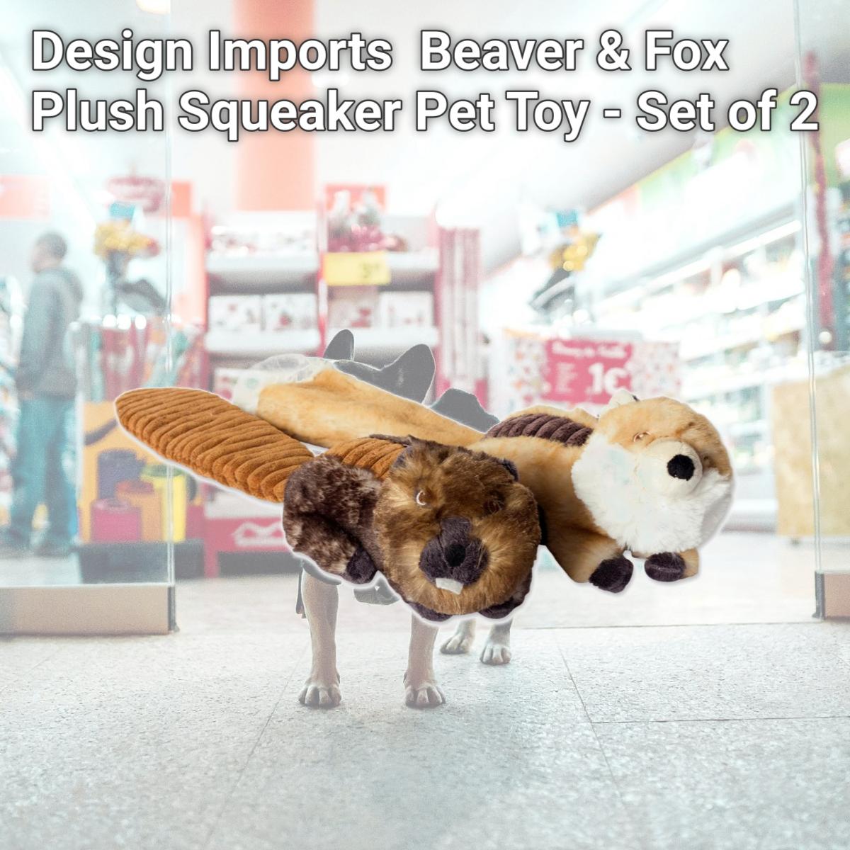 Picture of Design Imports CAMZ38185 Beaver & Fox Plush Squeaker Pet Toy - Set of 2