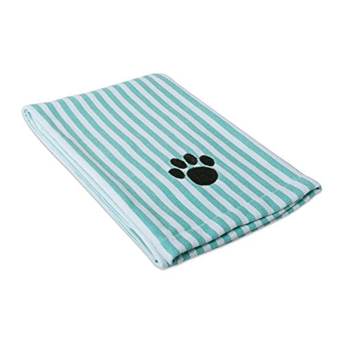 Picture of Design Imports CAMZ36569 Aqua Stripe Embroidered Paw Pet Towel