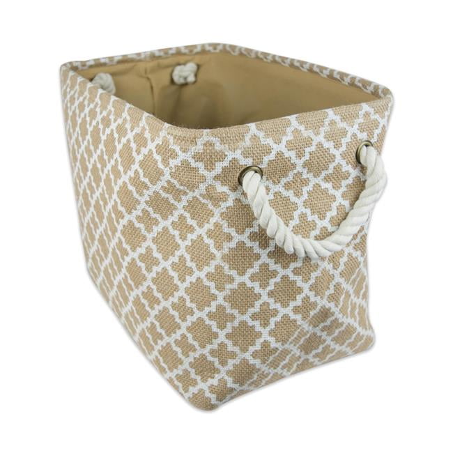 Design Imports CAMZ36731 16 x 10 x 12 in. Burlap Lattice Rectangle Storage Bin, White - Medium