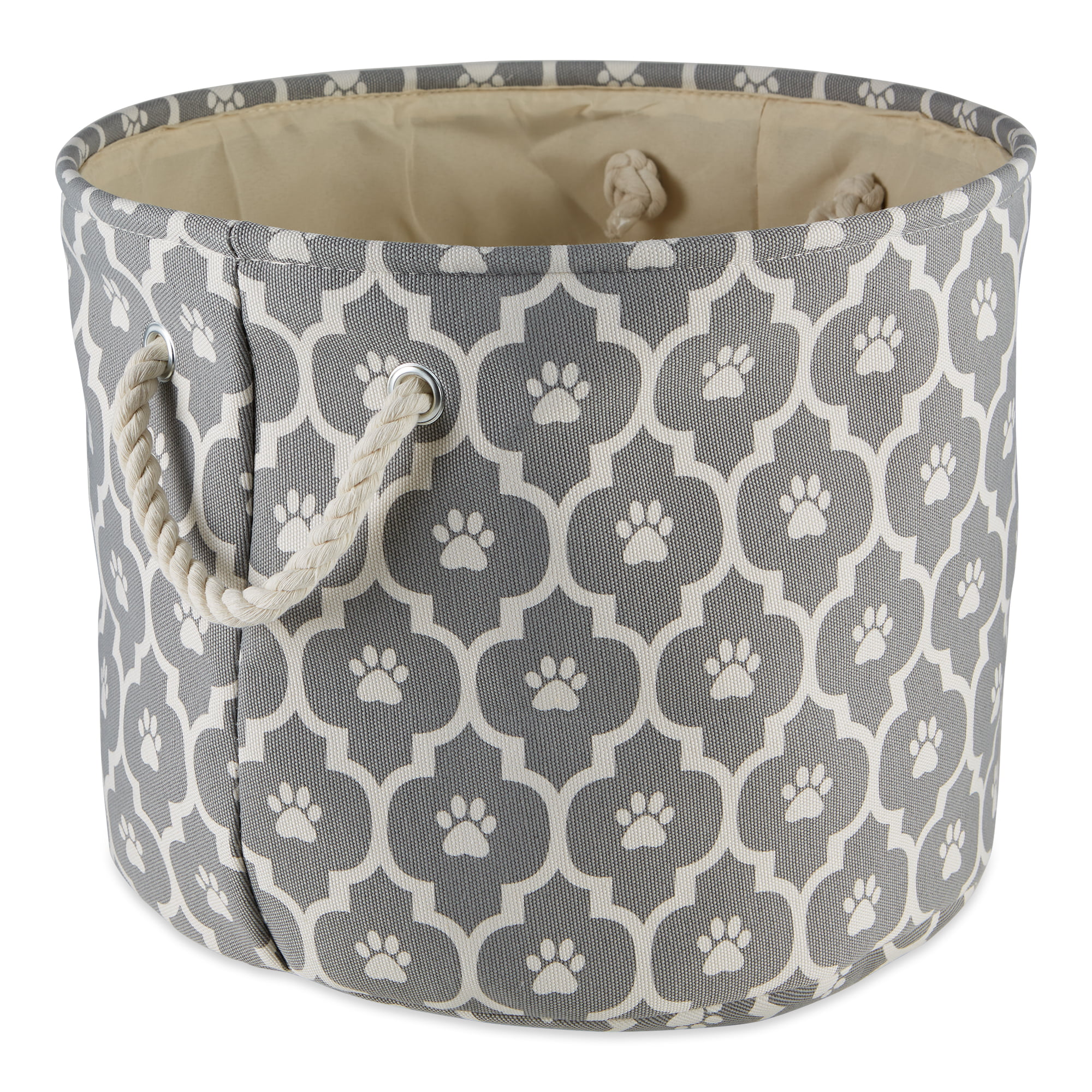 Picture of Design Imports CAMZ12514 Lattice Paw Round Polyester Pet Bin, Gray - Large