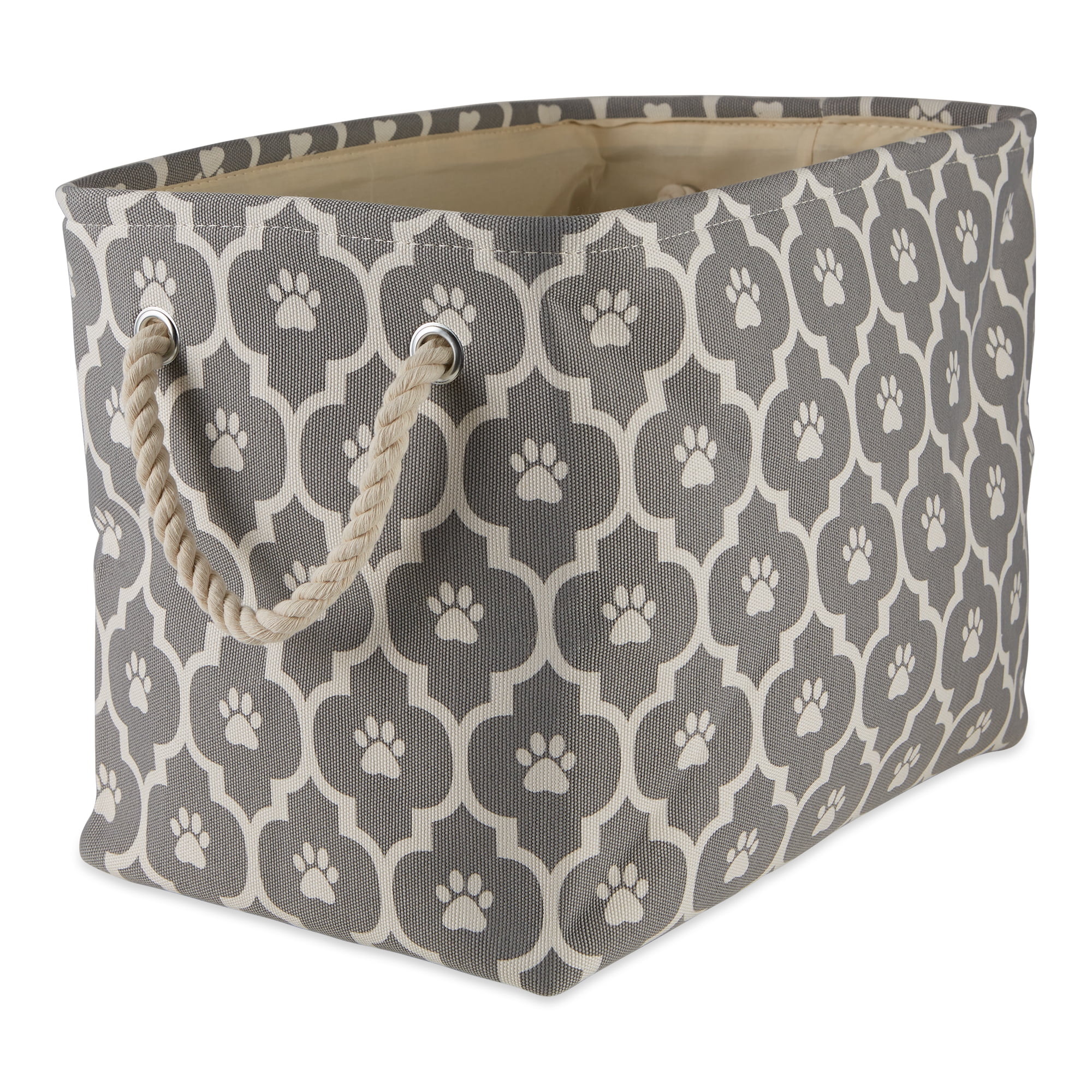 Picture of Design Imports CAMZ12515 Lattice Paw Rectangle Polyester Pet Bin, Gray - Small