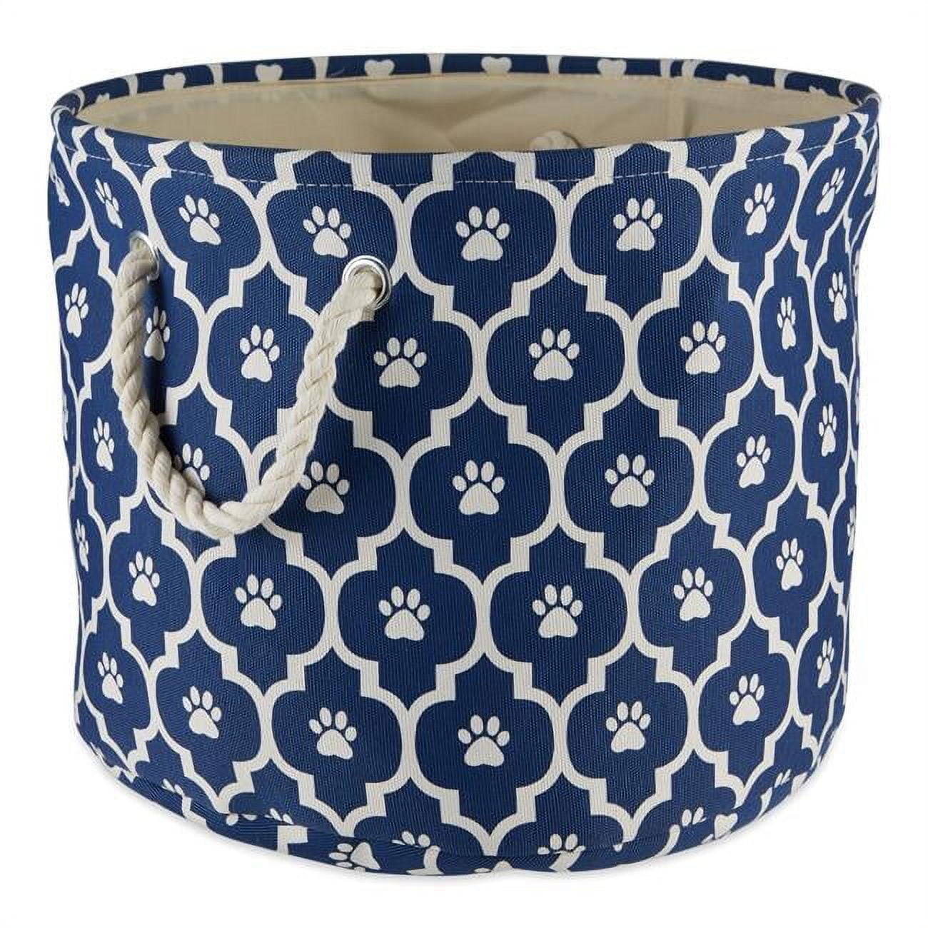 Picture of Design Imports CAMZ12518 Lattice Paw Round Polyester Pet Bin, Nautical Blue - Small