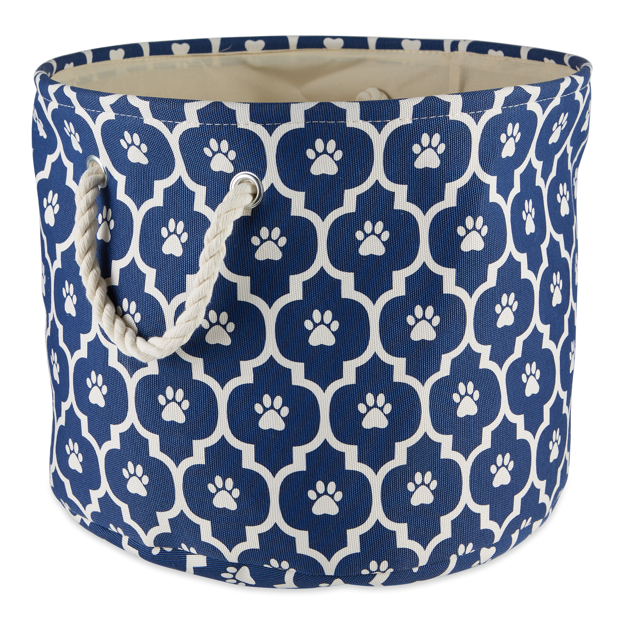 Picture of Design Imports CAMZ12519 Lattice Paw Round Polyester Pet Bin, Nautical Blue - Medium