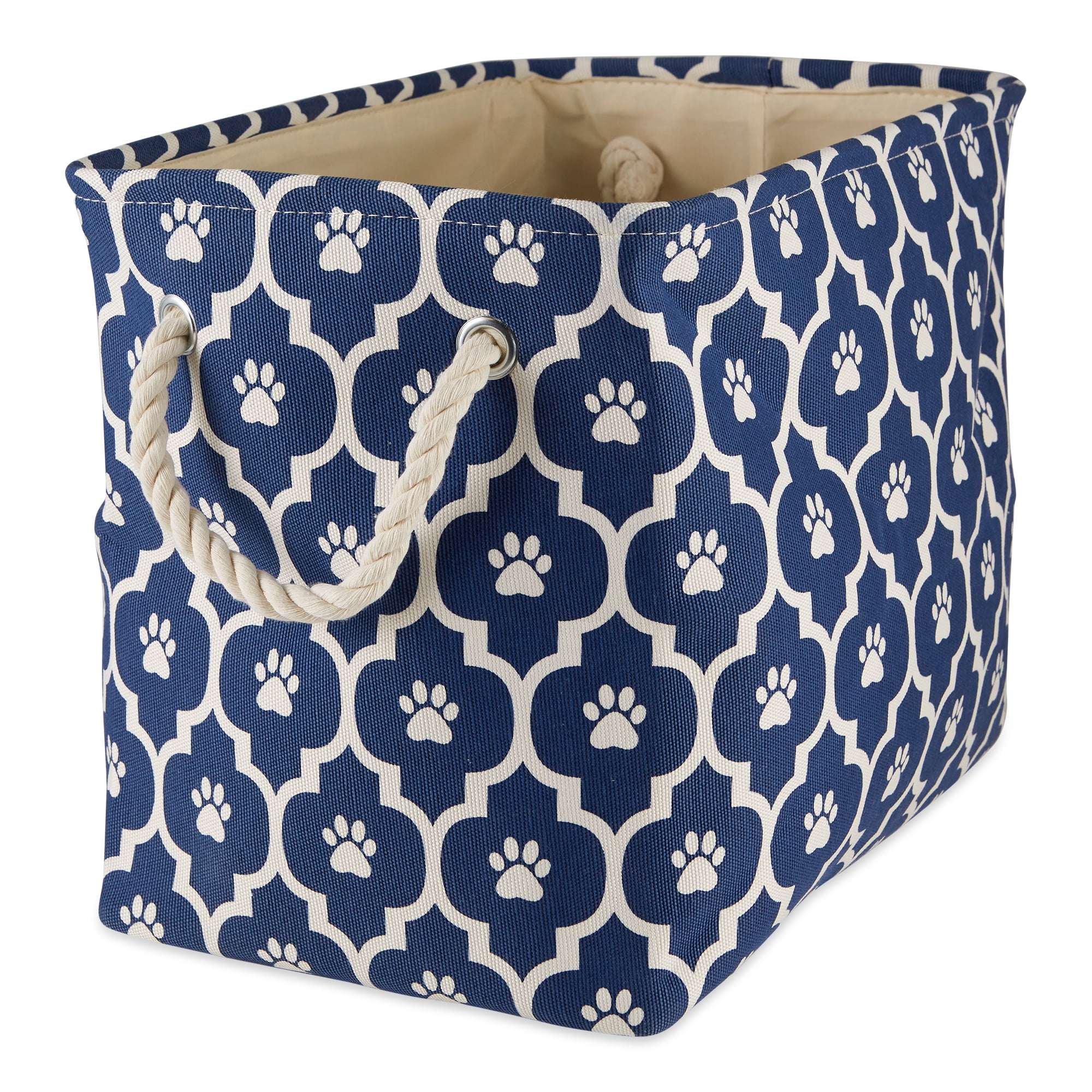 Picture of Design Imports CAMZ12522 Lattice Paw Rectangle Polyester Pet Bin, Nautical Blue - Medium