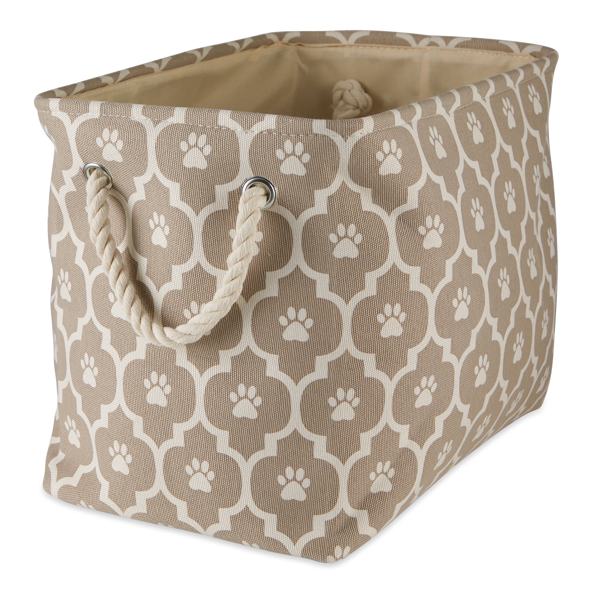 Picture of Design Imports CAMZ12547 Lattice Paw Rectangle Polyester Pet Bin, Stone - Large