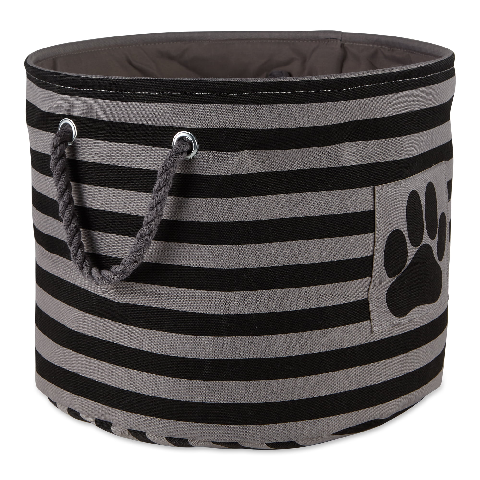 Picture of Design Imports CAMZ12490 15 x 18 x 18 in. Bone Dry Polyester Round Pet Bin - Stripe with Paw Patch&#44; Black - Large Round