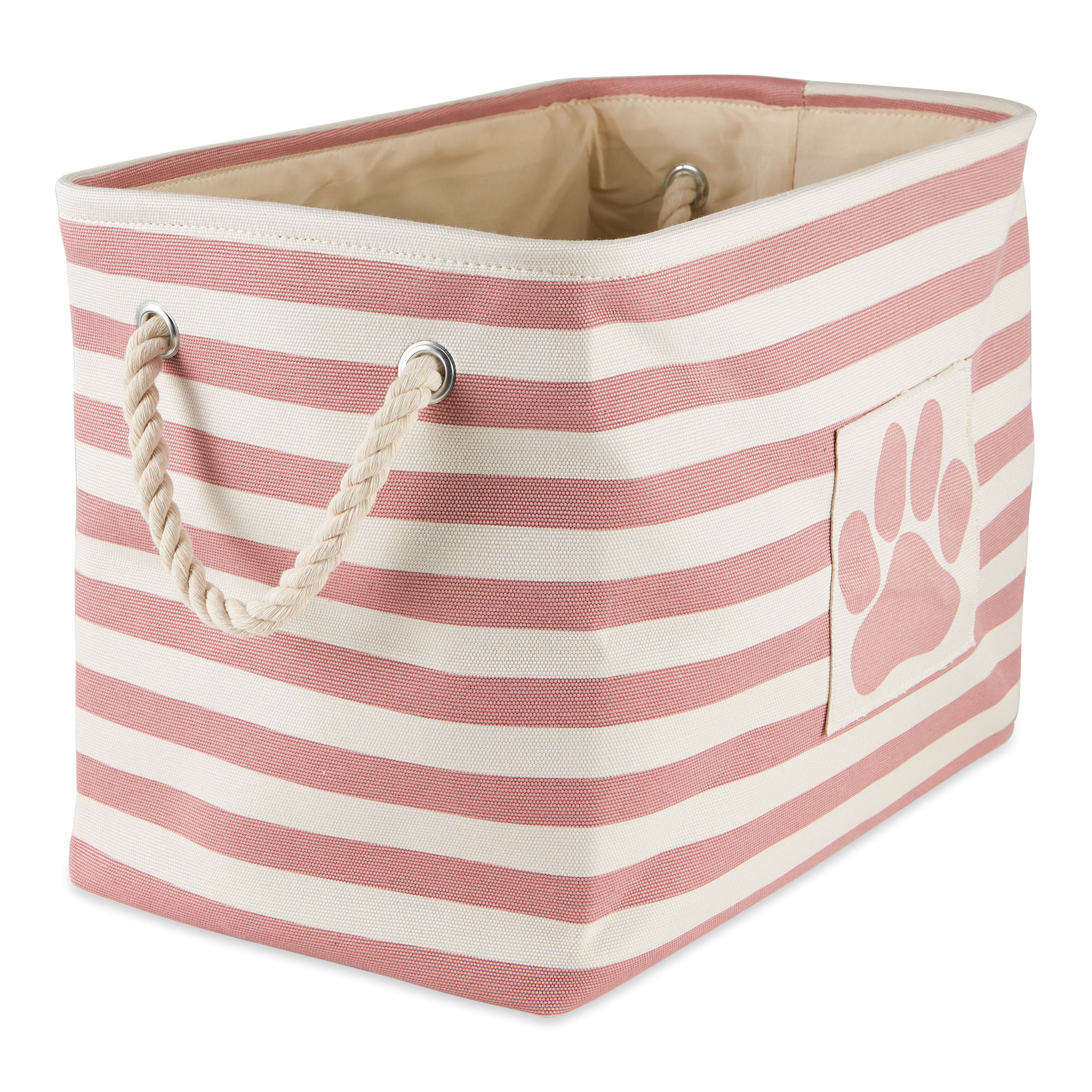 Picture of Design Imports CAMZ12498 16 x 10 x 12 in. Bone Dry Polyester Rectangle Pet Bin - Stripe with Paw Patch&#44; Rose - Medium