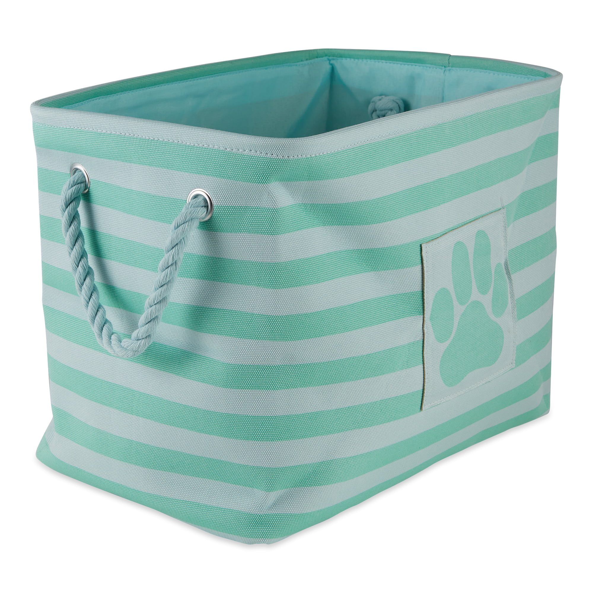 Picture of Design Imports CAMZ12503 14 x 8 x 9 in. Bone Dry Polyester Rectangle Pet Bin - Stripe with Paw Patch&#44; Aqua - Small
