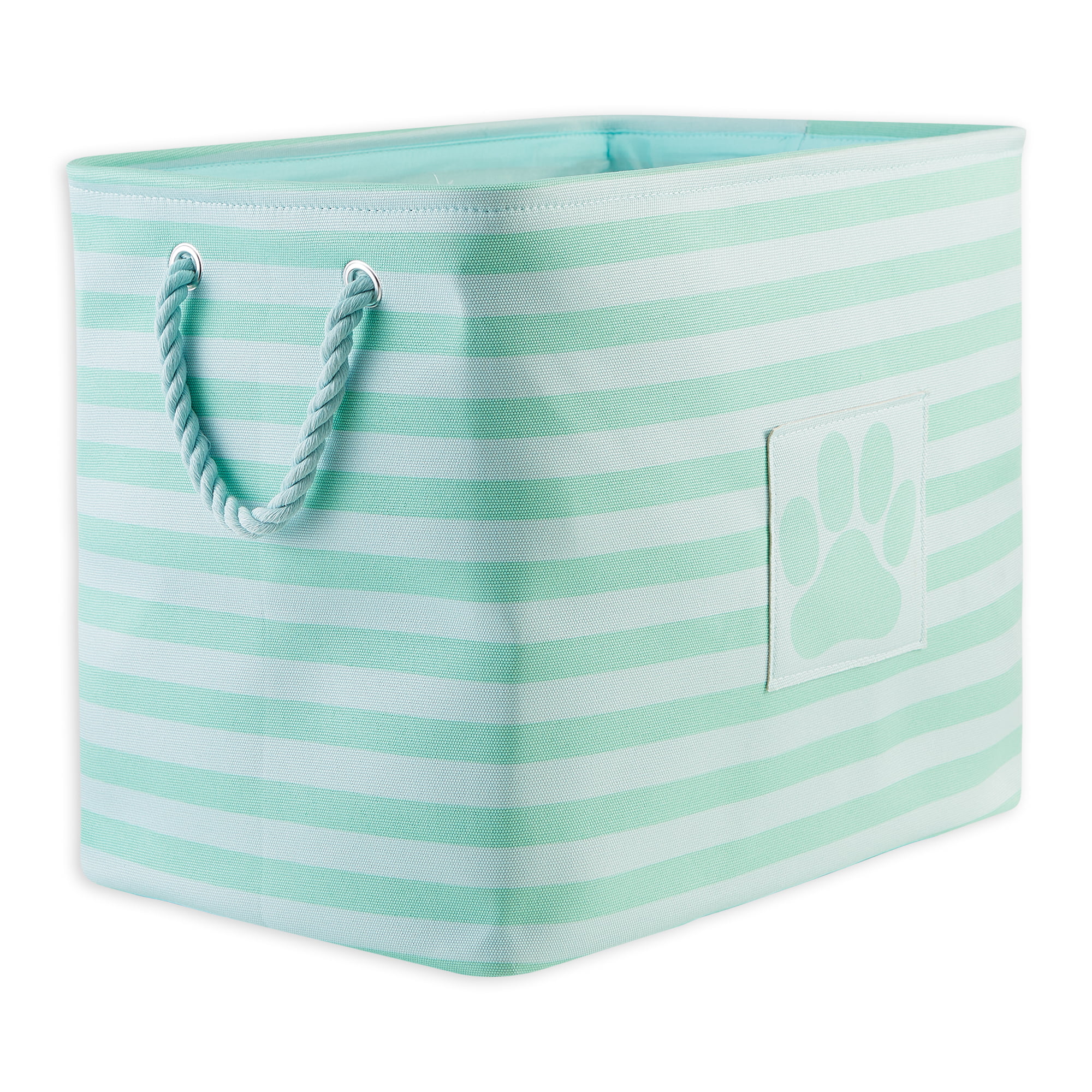 Picture of Design Imports CAMZ12505 17.75 x 12 x 15 in. Bone Dry Polyester Rectangle Pet Bin - Stripe with Paw Patch&#44; Aqua - Large