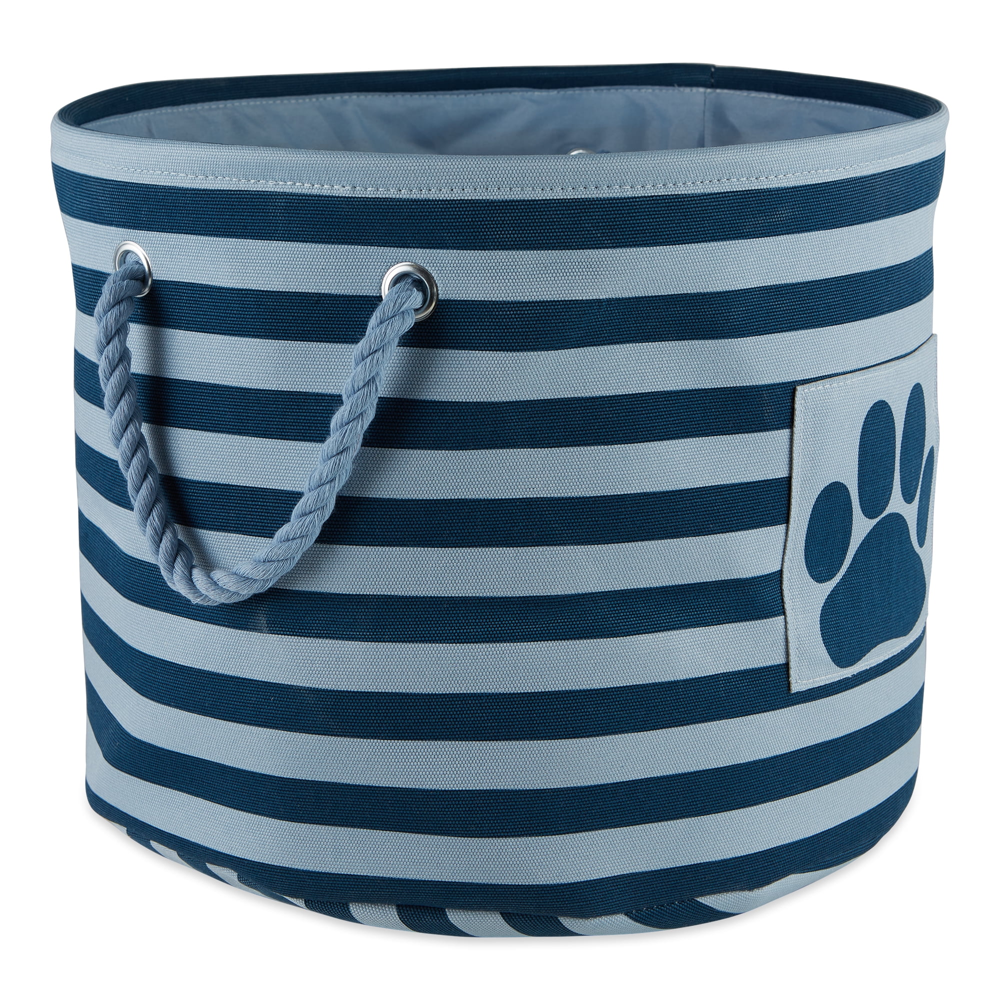 Picture of Design Imports CAMZ12506 9 x 12 x 12 in. Bone Dry Polyester Round Pet Bin - Stripe with Paw Patch&#44; Dark Navy - Small Round
