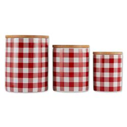 Picture of Design Imports CAMZ12581 Buffalo Check Ceramic Canister&#44; Red & White - Set of 3